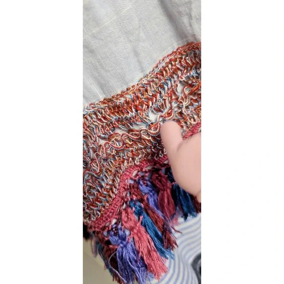 ZARA Boho Smocked Embroidered Midi Dress M Tassel Trim Multicolor Stripe Resort - Picture 7 of 16